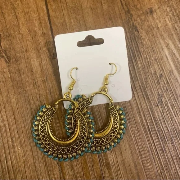 Sphere Carved Metal Statement Earrings Bohemian Vibe - Picture 4 of 13